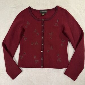 Classiques Entier Medium Lambswool Embroidered Floral Cardigan Red Vintage